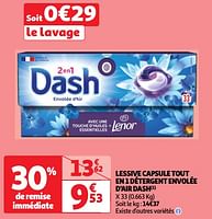 Promoties Lessive capsule tout en 1 détergent envolée d`air dash - Dash - Geldig van 17/09/2024 tot 23/09/2024 bij Auchan