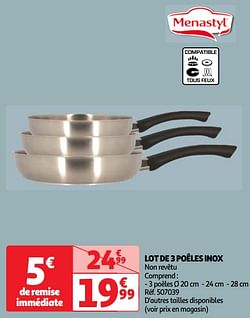 Lot de 3 poêles inox