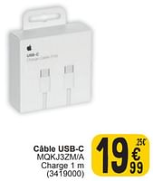 Promotions Câble usb-c mqkj3zm-a - Apple - Valide de 17/09/2024 à 30/09/2024 chez Cora