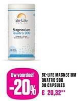 Promoties Be-life magnesium quatrd 900 90 capsules - Be-life - Geldig van 27/08/2024 tot 31/10/2024 bij Medi-Market