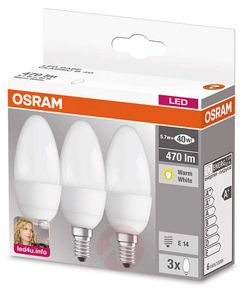 Promoties Led Lamp Osram Kaars Set 3 Stuks E14 5.7w 470 Lumen - Osram - Geldig van 23/07/2019 tot 19/08/2019 bij Zelfbouwmarkt