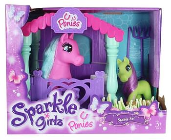 Aanbiedingen Ponies Stable Set stal met pony en baby - Sparkle Girlz - Geldig van 07/12/2019 tot 01/01/2020 bij ToyChamp