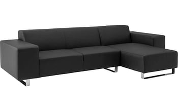 Aanbiedingen Bank Design@Home Met Chaise Longue zwart, leer, 2,5-zits, modern design met chaise longue rechts - Goossens Excellent - Geldig van 16/02/2020 tot 30/03/2020 bij Goossens Wonen & Slapen