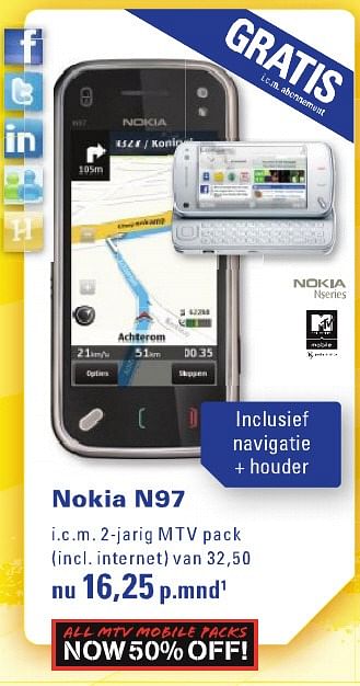 Aanbiedingen N97 - Nokia - Geldig van 26/07/2010 tot 29/08/2010 bij T For Telecom