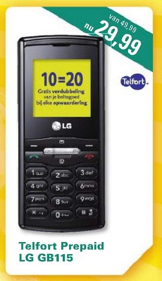 Aanbiedingen Telfort prepaid lg gb115 - LG - Geldig van 26/07/2010 tot 29/08/2010 bij T For Telecom