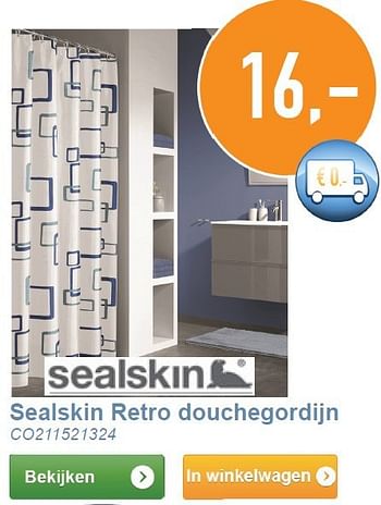 Aanbiedingen Sealskin retro douchegordijn - Sealskin - Geldig van 01/03/2014 tot 31/03/2014 bij Sanitairwinkel