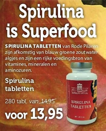 Aanbiedingen Spirulina tabletten - Huismerk - De Rode Pilaren - Geldig van 23/06/2014 tot 24/10/2014 bij De Rode Pilaren