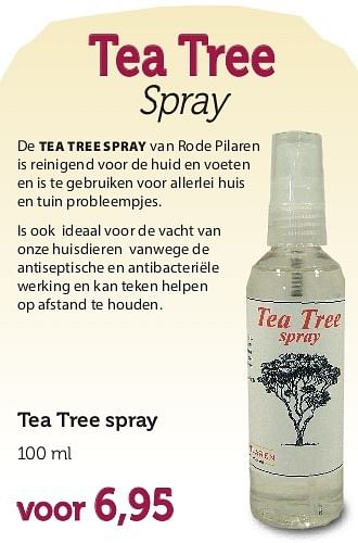 Aanbiedingen Tea tree spray - Huismerk - De Rode Pilaren - Geldig van 23/06/2014 tot 24/10/2014 bij De Rode Pilaren