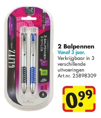 Aanbiedingen 2 balpennen - Grafix - Geldig van 24/06/2014 tot 15/09/2014 bij Bart Smit