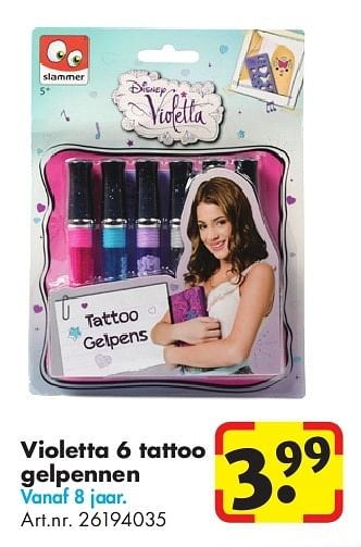 Aanbiedingen Violetta 6 tattoo gelpennen - Disney - Geldig van 24/06/2014 tot 15/09/2014 bij Bart Smit