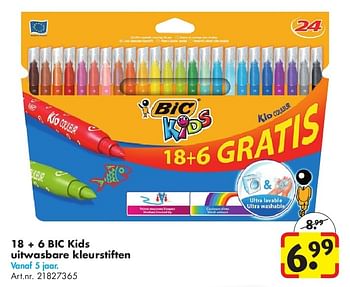 Aanbiedingen 18 + 6 bic kids uitwasbare kleurstiften - BIC - Geldig van 24/06/2014 tot 15/09/2014 bij Bart Smit