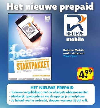Aanbiedingen Relieve mobile multi-simkaart - Relieve Mobile - Geldig van 24/06/2014 tot 15/09/2014 bij Bart Smit