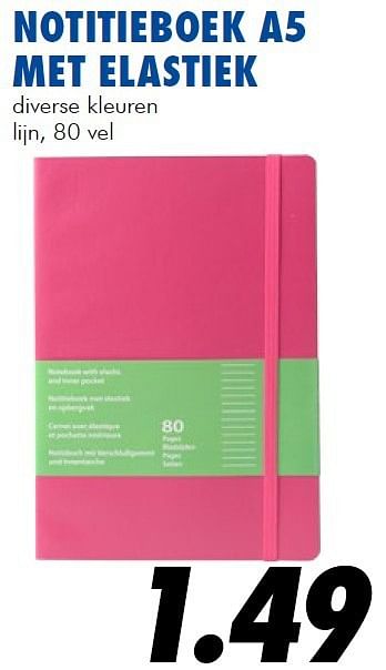 Aanbiedingen Notitieboek a5 met elastiek diverse kleuren - Huismerk - Action - Geldig van 25/06/2014 tot 03/08/2014 bij Action