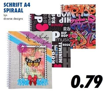 Aanbiedingen Schrift a4 spiraal lijn diverse designs - Huismerk - Action - Geldig van 25/06/2014 tot 03/08/2014 bij Action
