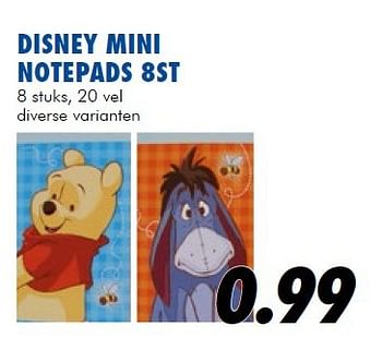 Aanbiedingen Disney mini notepads 8st - Disney - Geldig van 25/06/2014 tot 03/08/2014 bij Action