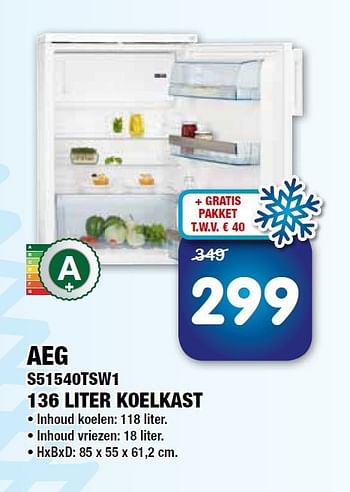 Aanbiedingen Aeg s51540tsw1 136 liter koelkast - AEG - Geldig van 08/07/2014 tot 23/07/2014 bij Maxwell