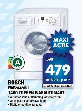 Aanbiedingen Bosch wae28326nl 1400 toeren wasautomaat - Bosch - Geldig van 08/07/2014 tot 23/07/2014 bij Maxwell