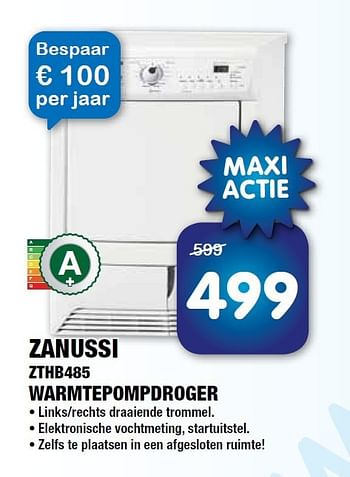 Aanbiedingen Zanussi zthb485 warmtepompdroger - Zanussi - Geldig van 08/07/2014 tot 23/07/2014 bij Maxwell