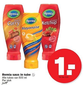 Aanbiedingen Remia saus in tube - Remia - Geldig van 09/07/2014 tot 15/07/2014 bij Hoogvliet