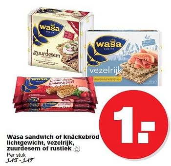 Aanbiedingen Wasa sandwich of knäckebröd lichtgewicht - Wasa - Geldig van 09/07/2014 tot 15/07/2014 bij Hoogvliet