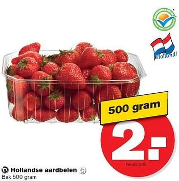 Aanbiedingen Hollandse aardbeien - Huismerk - Hoogvliet - Geldig van 09/07/2014 tot 15/07/2014 bij Hoogvliet