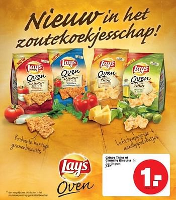 Aanbiedingen Crispy thins of crunchy biscuits - Lay's - Geldig van 09/07/2014 tot 15/07/2014 bij Hoogvliet