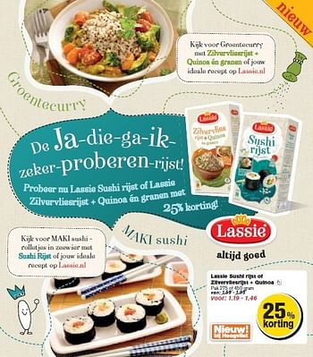 Aanbiedingen Lassie sushi rijst of zilvervliesrijst + quinoa - Lassie - Geldig van 09/07/2014 tot 15/07/2014 bij Hoogvliet
