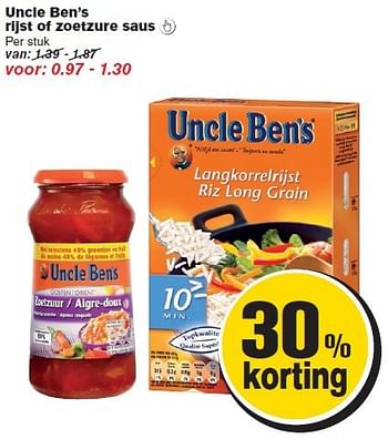 Aanbiedingen Uncle ben`s rijst of zoetzure saus - Uncle Ben's - Geldig van 09/07/2014 tot 15/07/2014 bij Hoogvliet