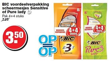 Aanbiedingen Bic voordeelverpakking scheermesjes sensitive of pure lady - BIC - Geldig van 09/07/2014 tot 15/07/2014 bij Hoogvliet