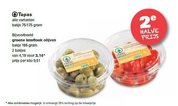 Aanbiedingen Tapas groene knoflook olijven - Spar - Geldig van 10/07/2014 tot 16/07/2014 bij Spar