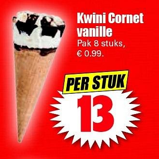 Aanbiedingen Kwini cornet vanille - Kwini - Geldig van 10/07/2014 tot 13/07/2014 bij Lekker Doen