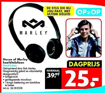 Aanbiedingen House of marley hoofdtelefoon - Marley - Geldig van 12/07/2014 tot 27/07/2014 bij Bart Smit
