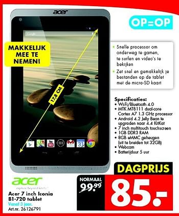 Aanbiedingen Acer 7 inch iconia b1-720 tablet - Acer - Geldig van 12/07/2014 tot 27/07/2014 bij Bart Smit