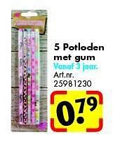 Aanbiedingen 5 potloden met gum - Huismerk - Bart Smit - Geldig van 12/07/2014 tot 27/07/2014 bij Bart Smit