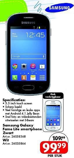 Aanbiedingen Samsung galaxy fame lite smartphone zwart - Samsung - Geldig van 12/07/2014 tot 27/07/2014 bij Bart Smit