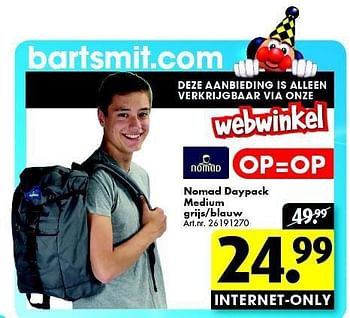 Aanbiedingen Nomad daypack medium grijs-blauw - Nomad - Geldig van 12/07/2014 tot 27/07/2014 bij Bart Smit