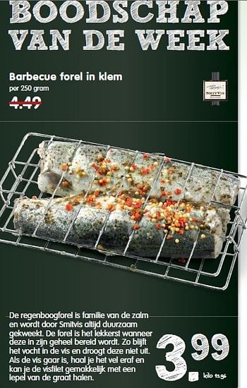 Aanbiedingen Barbecue forel in klem - Smit Vis - Geldig van 13/07/2014 tot 19/07/2014 bij Em-té
