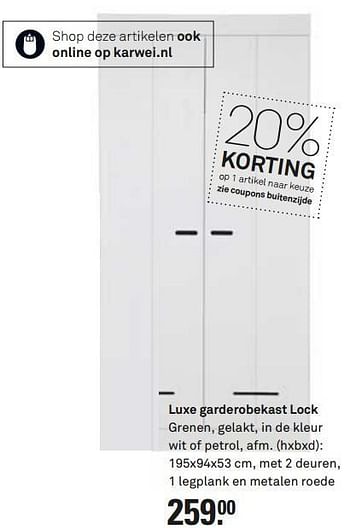 Aanbiedingen Luxe garderobekast lock grenen,gelakt - Huismerk Karwei - Geldig van 13/07/2014 tot 19/07/2014 bij Karwei