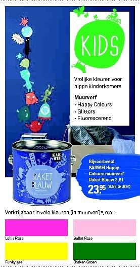 Aanbiedingen Karwei happy colours muurverf raket blauw 2,5 l - Huismerk Karwei - Geldig van 13/07/2014 tot 19/07/2014 bij Karwei