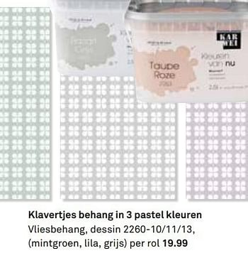 Aanbiedingen Klavertjes behang in 3 pastel kleuren - Huismerk Karwei - Geldig van 13/07/2014 tot 19/07/2014 bij Karwei