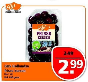 Aanbiedingen Gijs hollandse frisse kersen - Gijs - Geldig van 13/07/2014 tot 19/07/2014 bij Plus