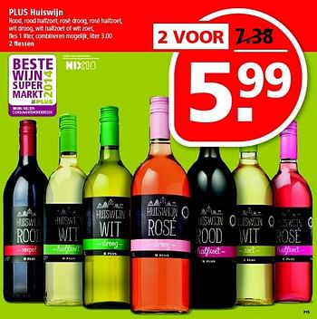 Aanbiedingen Plus huiswijn rood, rood halfzoet - Witte wijnen - Geldig van 13/07/2014 tot 19/07/2014 bij Plus