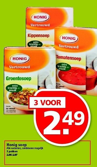 Aanbiedingen Honig soep alle varianten, combineren mogelijk 3 pakken - Honig - Geldig van 13/07/2014 tot 19/07/2014 bij Plus
