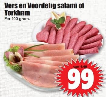 Aanbiedingen Vers en voordelig salami of yorkham - Huismerk - Dirk - Geldig van 13/07/2014 tot 19/07/2014 bij Lekker Doen