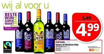 Aanbiedingen Fairtrade house of mandela wijn - Witte wijnen - Geldig van 13/07/2014 tot 19/07/2014 bij Plus