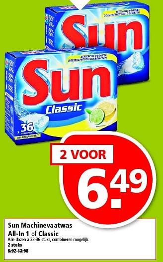 Aanbiedingen Sun machinevaatwas all-in 1 of classic - Sun - Geldig van 13/07/2014 tot 19/07/2014 bij Plus