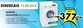Aanbiedingen Siemens wasmachine wm14b262nl - Siemens - Geldig van 14/07/2014 tot 20/07/2014 bij Expert