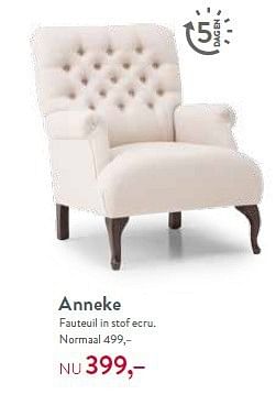 Aanbiedingen Anneke fauteuil in stof ecru - Huismerk - BeterMeubel - Geldig van 14/07/2014 tot 20/07/2014 bij Goossens Wonen & Slapen