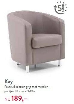 Aanbiedingen Kay fauteuil in bruin grijs met metalen pootjes - Huismerk - BeterMeubel - Geldig van 14/07/2014 tot 20/07/2014 bij Goossens Wonen & Slapen