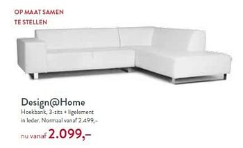 Aanbiedingen Design@home hoekbank, 3-zits + ligelement in leder - Huismerk - BeterMeubel - Geldig van 14/07/2014 tot 20/07/2014 bij Goossens Wonen & Slapen